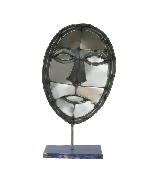 Product image 4 of the product “Small Mask on stand - Modell 2, 53cm height, sculpture from upcyceled oil barrel. ”
